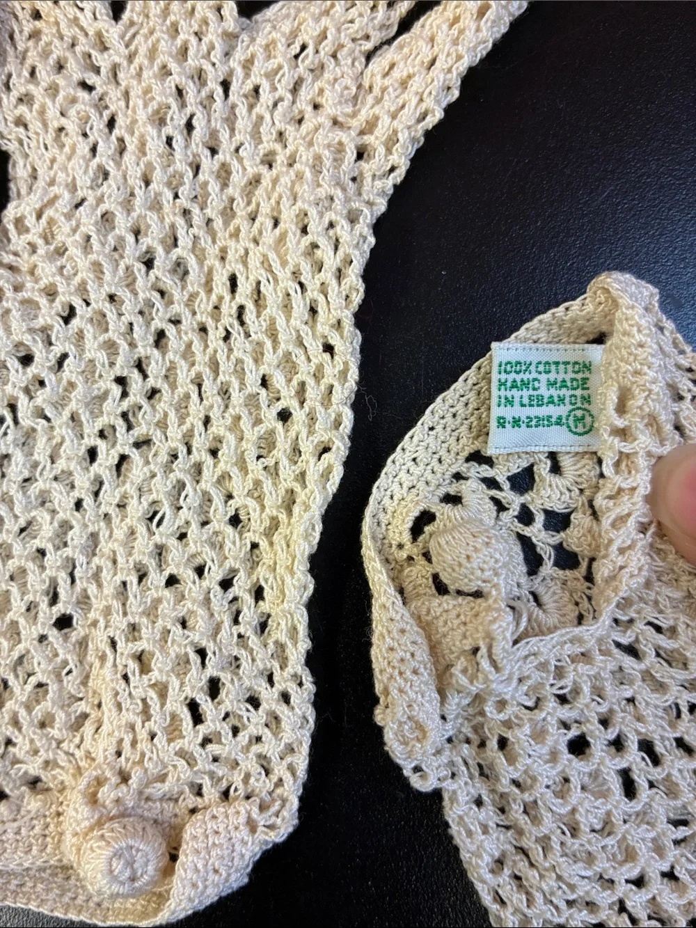 Handmade Crochet french pattern Lace Women's Gloves in Cream made in lebanon